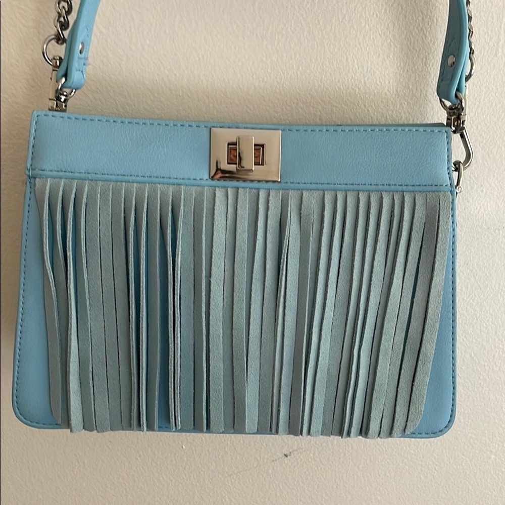 NEW! INC Fun Blue with Silver Metal - Fringe Women Bag